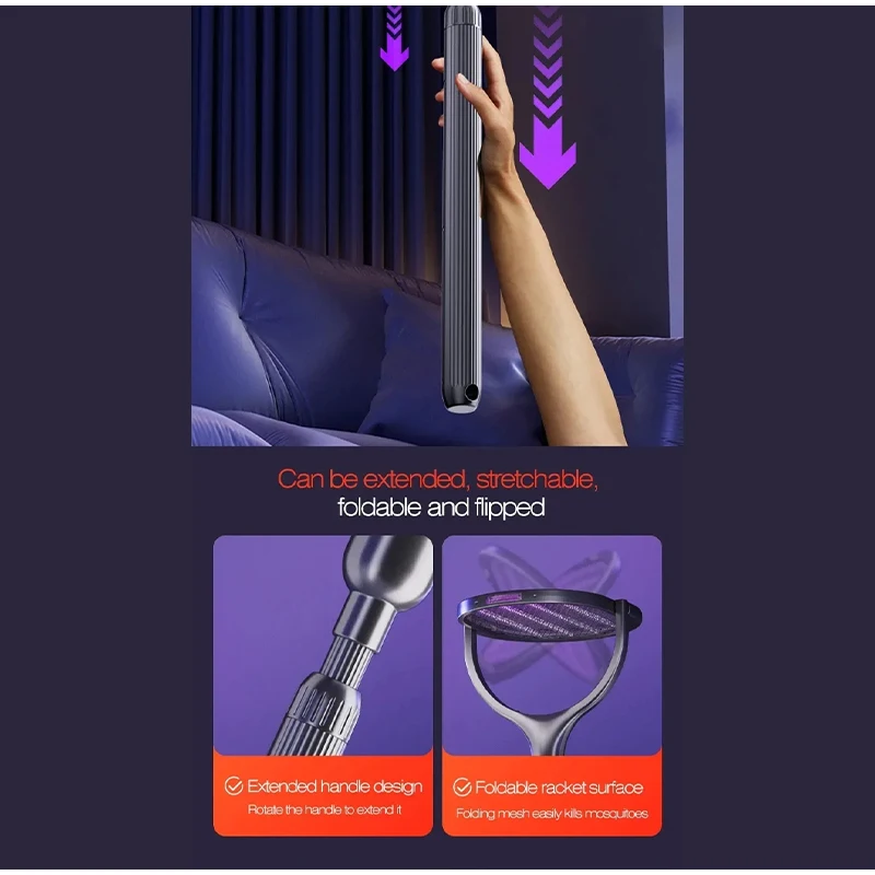 2-in-1 Electric Mosquito Racket Rechargeable Lithium Battery Mosquito Killer Lamp Silent Low Voltage Bug Zapper For Home_voghion.com