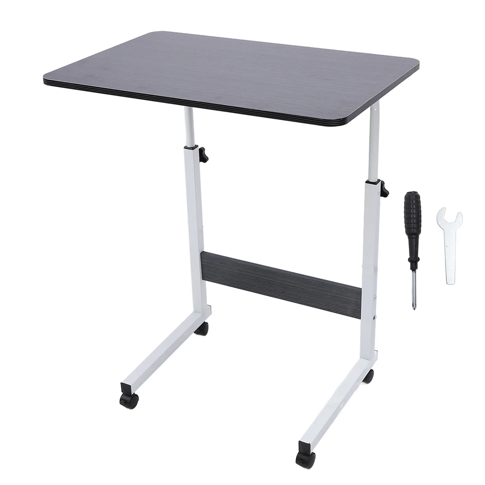 Sofa Bed Side Table Large Tabletop 66.1lb Load Bearing Wood Iron Mobile Laptop Computer Desk Cart with Wheels for Office