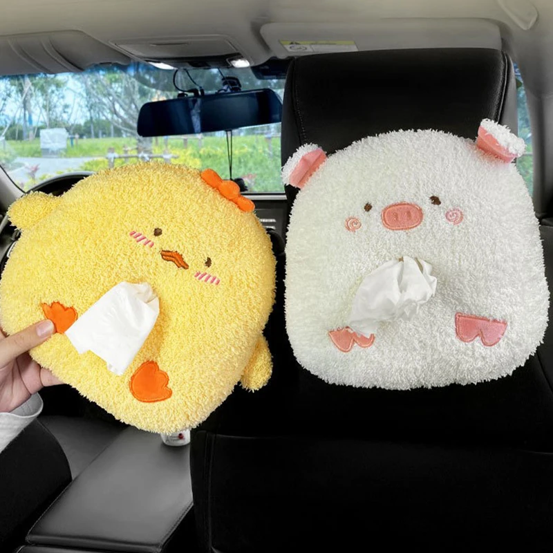 Car Tissue Box Cute Plush Animals Napkin Tissue Paper Holder Portable Drawer Box Car Styling Multi-function Supplies Women car tissue holder tissue box car interior accessories