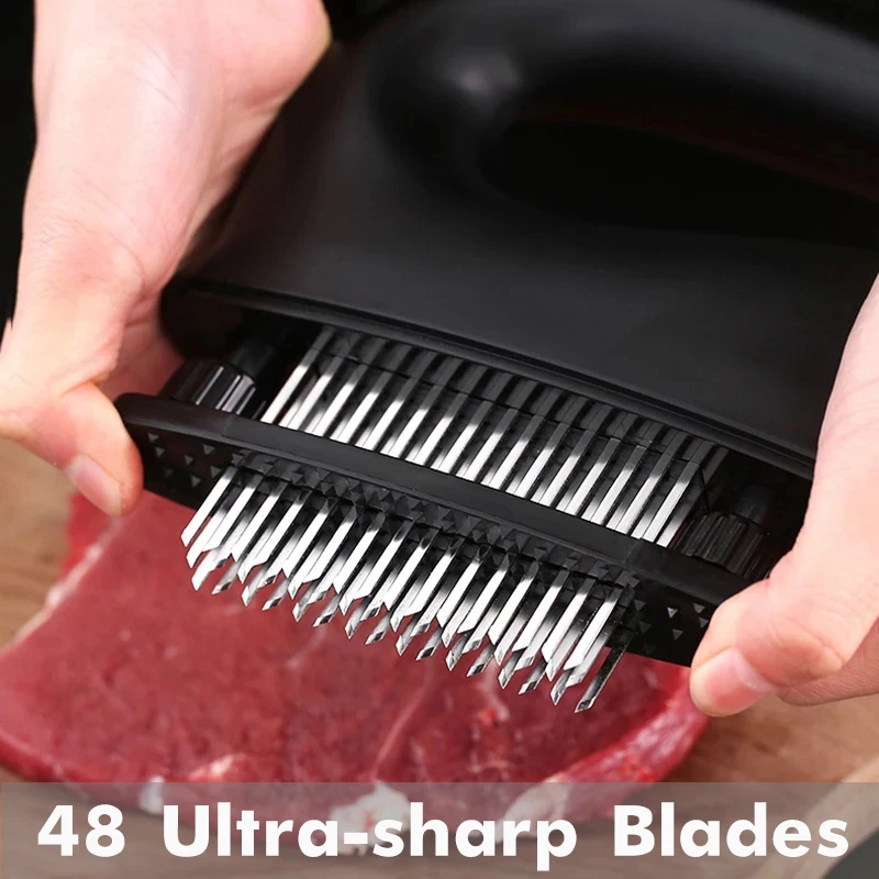 Meat Tenderizer with 48 Ultra Sharp Blades, Tenderizer for Steak, Beef, Fish & Poultry-Easy to Use & Clean