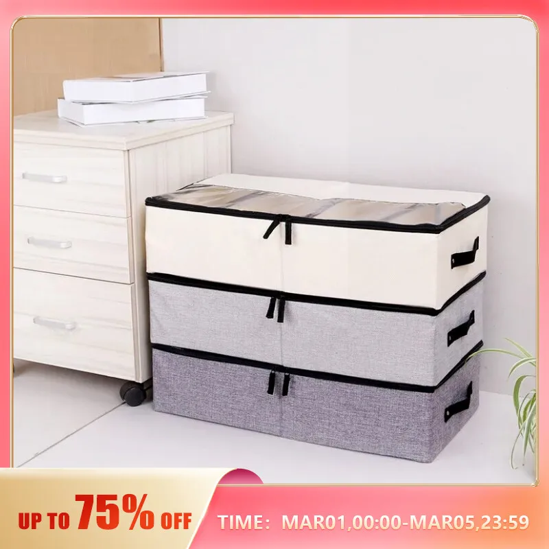 1pcCottonAndLinenFabricShoeBoxMultifunctionalFoldableStorage