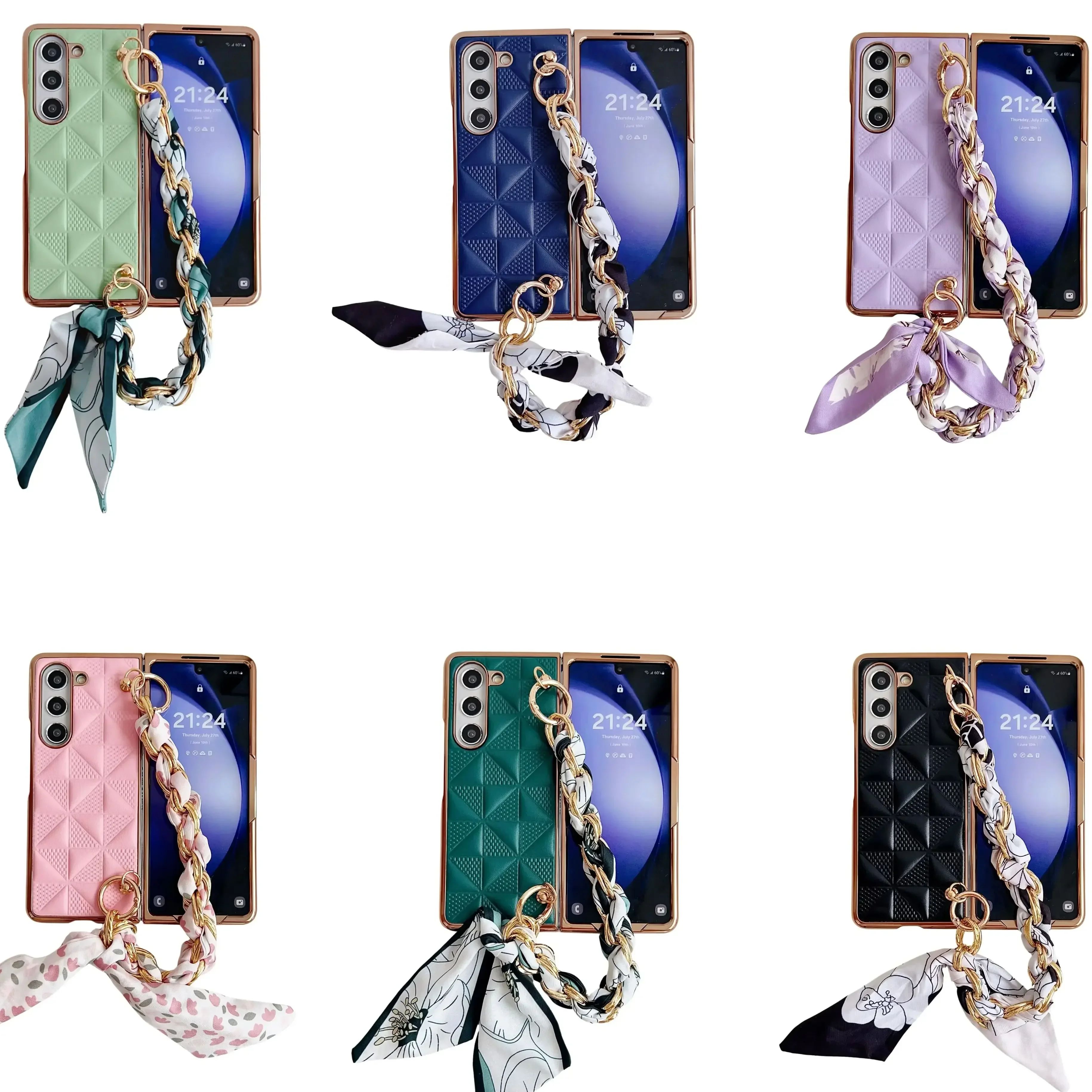 Coque de téléphone en cuir à treillis galvanisé de luxe pour Samsung Galaxy Z Flod 6 5 4 3 5G, étui de protection antichoc à la mode_voghion.com