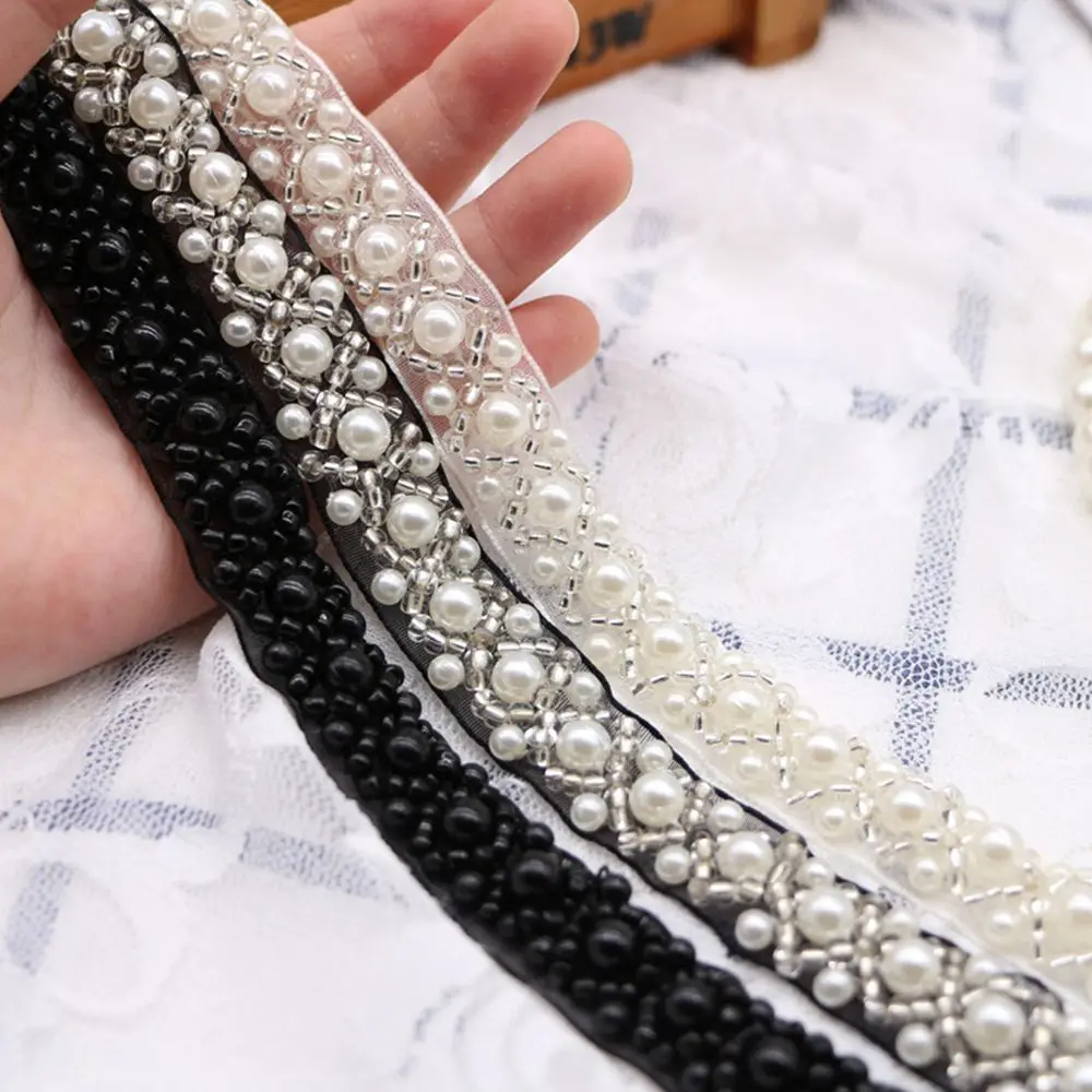 Handmade Decoration Bridal Applique Wedding Pearl DIY Ribbon Beaded Dress Decor Lace Trim