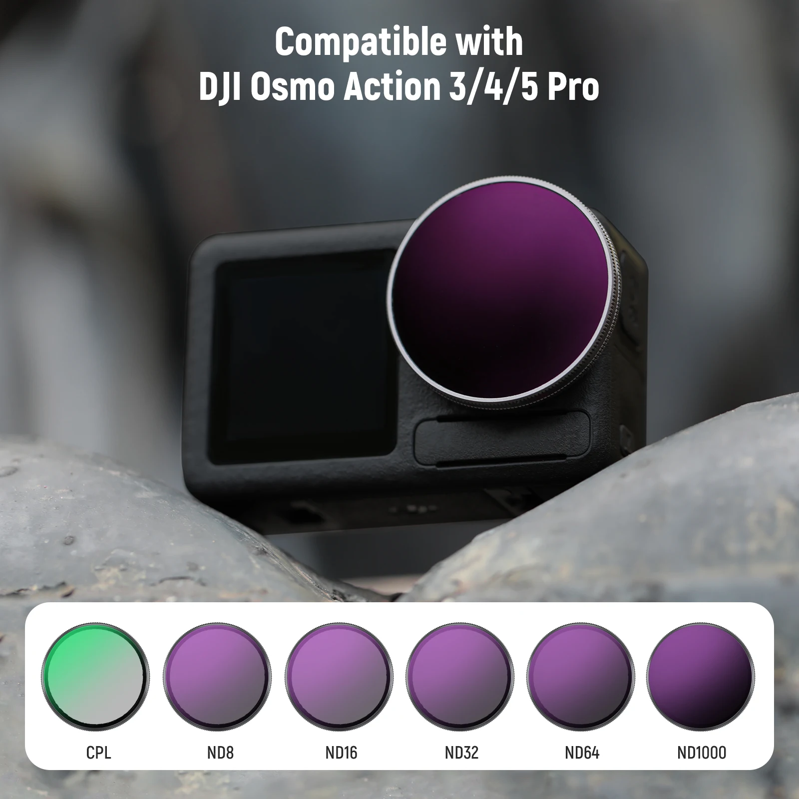 NEEWER 6-Pack ND Filter Kit For DJI Osmo Action 5 PRO/Action 4 - Includes ND8 To ND1000 & CPL