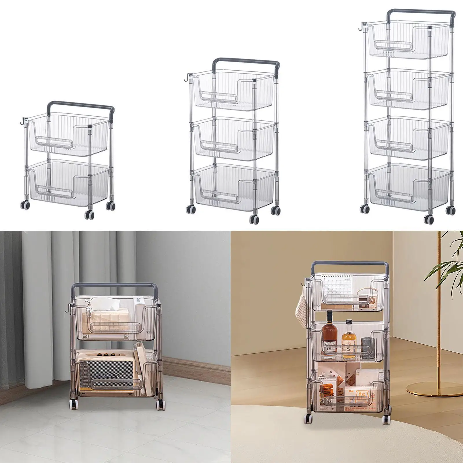 Storage Rolling Cart Storage Rack Portable Rolling Utility Cart Trolley Rack for Bathroom Dining Room Laundry Books
