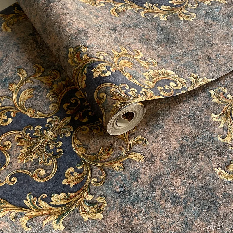 Papel de Parede Damasco Vintage para Sala de Estar Papel de Parede Damasco Pvc Gravado 3d Europeu Damasco Retro