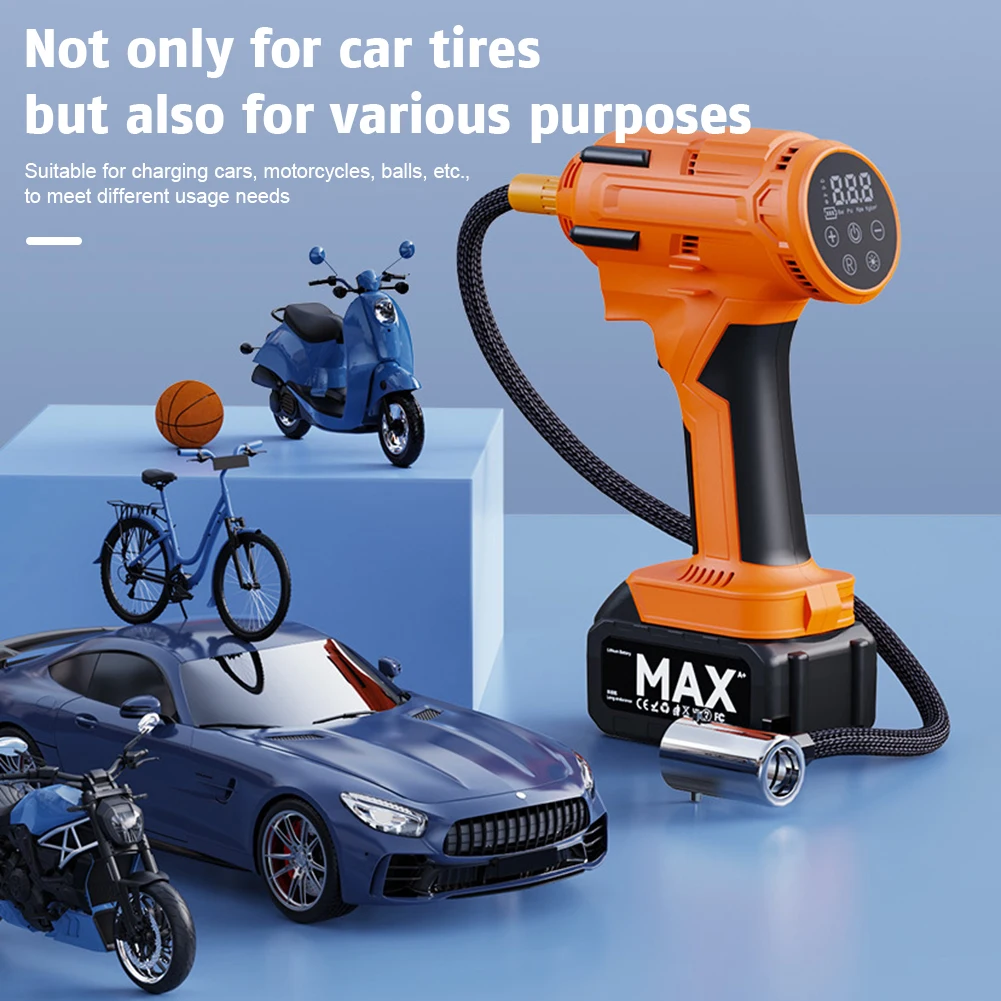 120W 150PSI Tire Inflator Portable Air Compressor Electric Cordless Air Pump Inflation Tire Pump with LCD Screen Pressure Gauges
