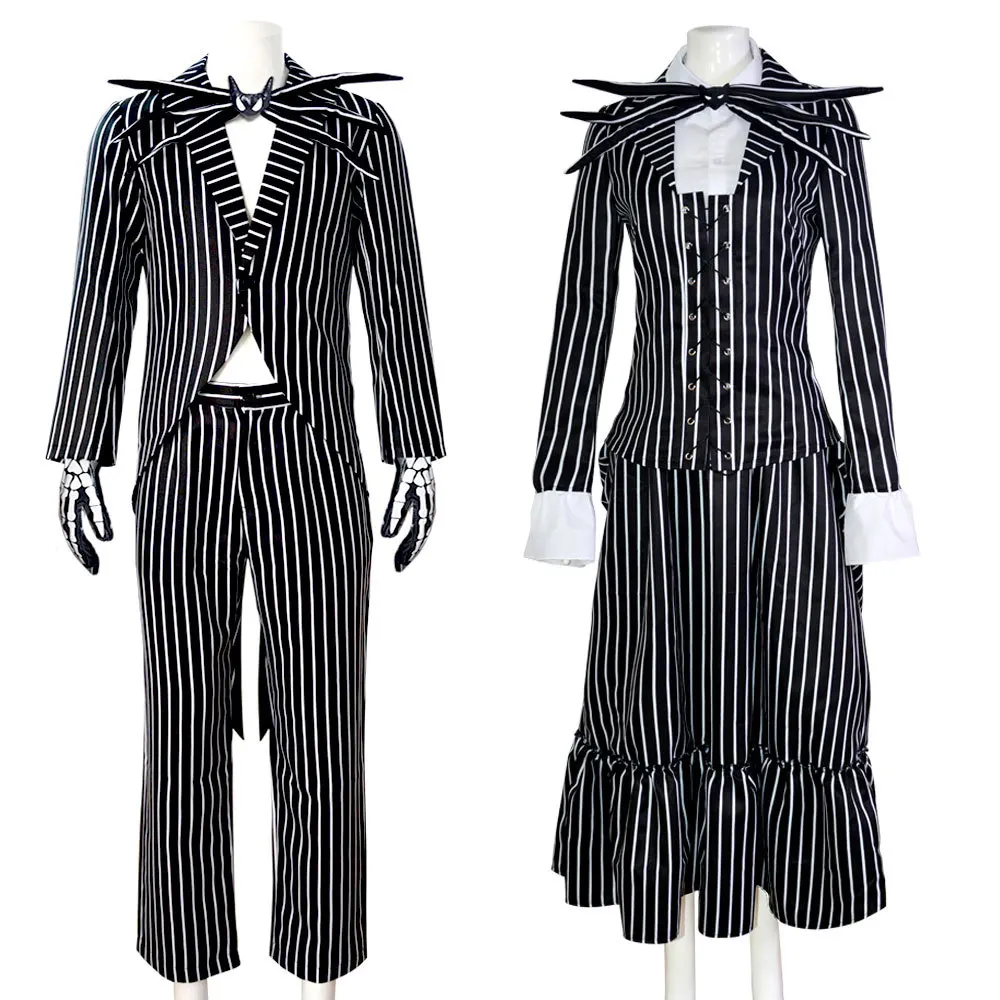 

Halloween Christmas Town Pumpkin King Jack Skeleton Cosplay Costume Anime Men Women Striped Uniform Suit Coat Pants Skirt Outfit