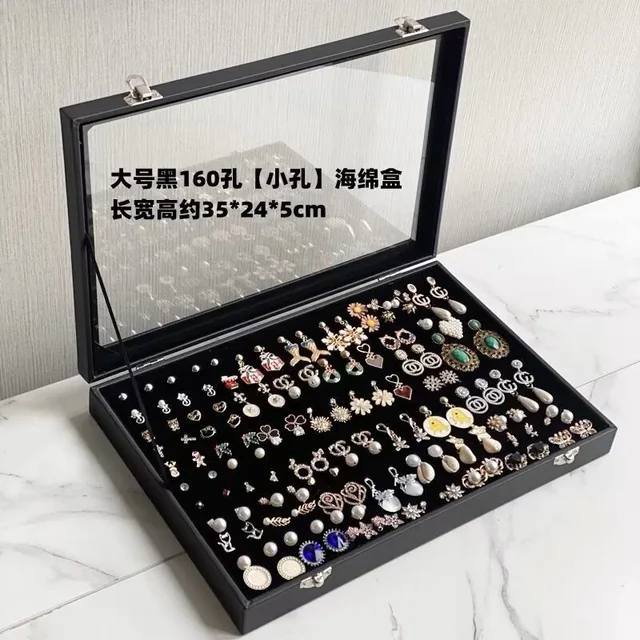 Boîte à bijoux noire avec couvercle, pour collier, bague, boucle d'oreille, Bracelet, affichage de rangement, cuir anti-poussière, Style décontracté, Surface dure