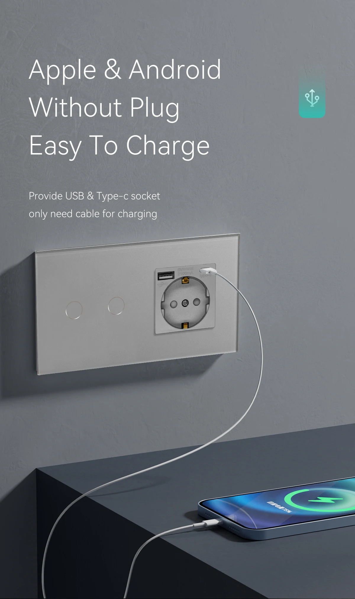 Touch Switch 2Way EU Wall Socket Glass Panel Wall Light Switches Conmutados Sens