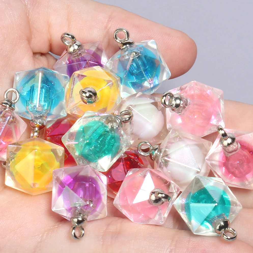 10pcs/lot 21x15mm Mini Acrylic AB Transparent Polygon Beads Charm