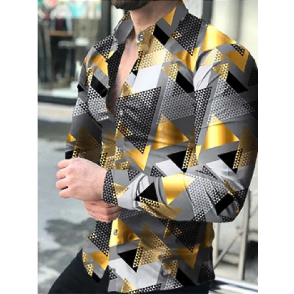 thumbnail image 1 of Camisas de primavera con estampado 3D de cuadros y flores para hombre, camisa de manga larga con solapa y botón, camisas Y2k, ropa informal ajustada a la moda, 1 of 4