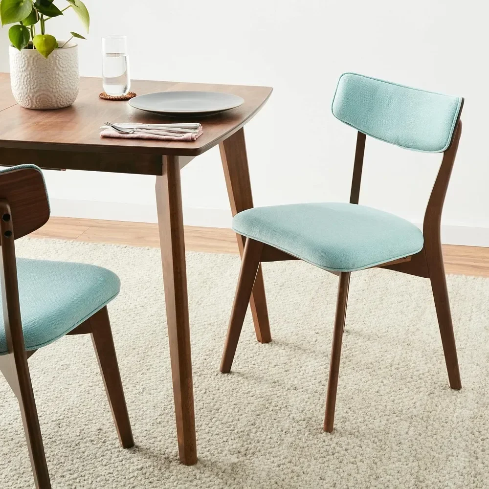

Dining chairModern fabric dining chair with finished rubberwood frame in natural walnut, set of 2, mint/natural walnut