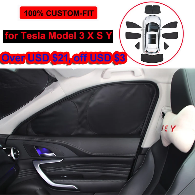 For Tesla Model 3 Y X S Privacy Sun Shade Car Side Window Sunshade Roof Skylight Blind Shading Net Front Windshield car sunshade windshield sunshade windshield sun shade