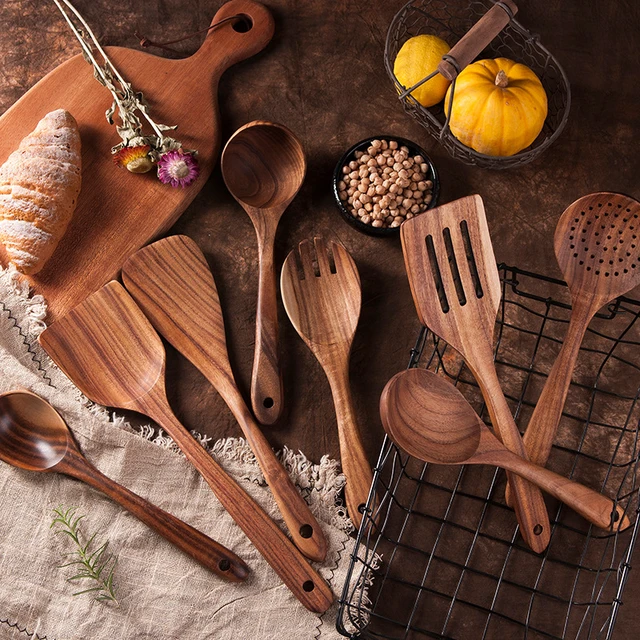 Non-stick Cooking Utensils, Silicone Kitchen Utensils Set With Natural  Acacia Hard Wood Handle, 5 Piece, Orange, Bpa Free, Baking & Serving Wooden  Coo