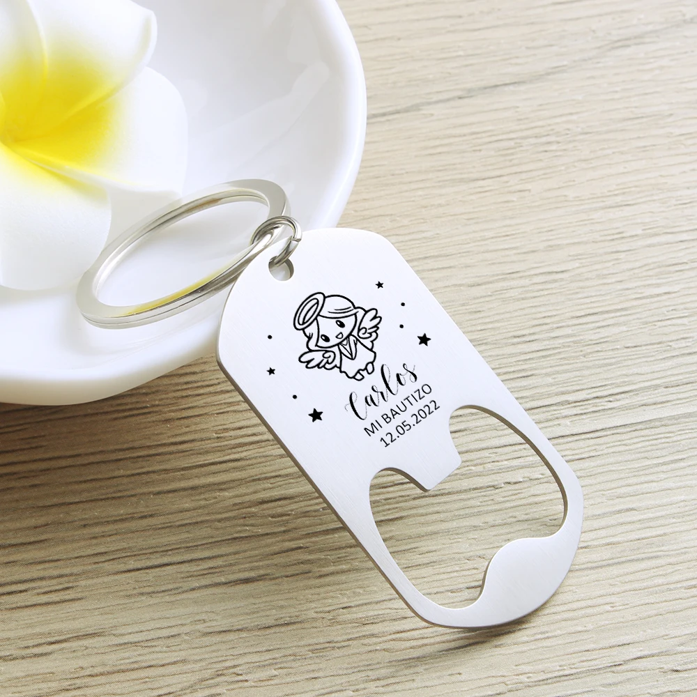 Custom Engraved Name Baptism Bottle Opener Keychain Favors Stainless
