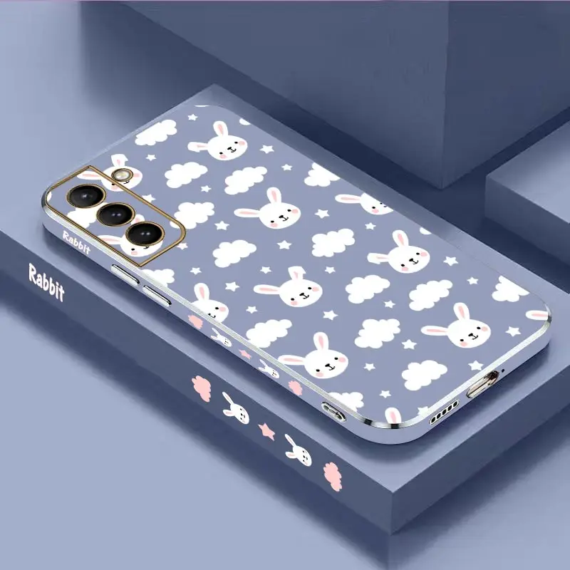 Custodia Morbida Per Telefono Con Placcatura Di Lusso In Coniglio Bianco Per Samsung Galaxy S21 S21 Plus S21 Fe S21 Ultra S23 Fe S23 S20 Plus S22 Plus