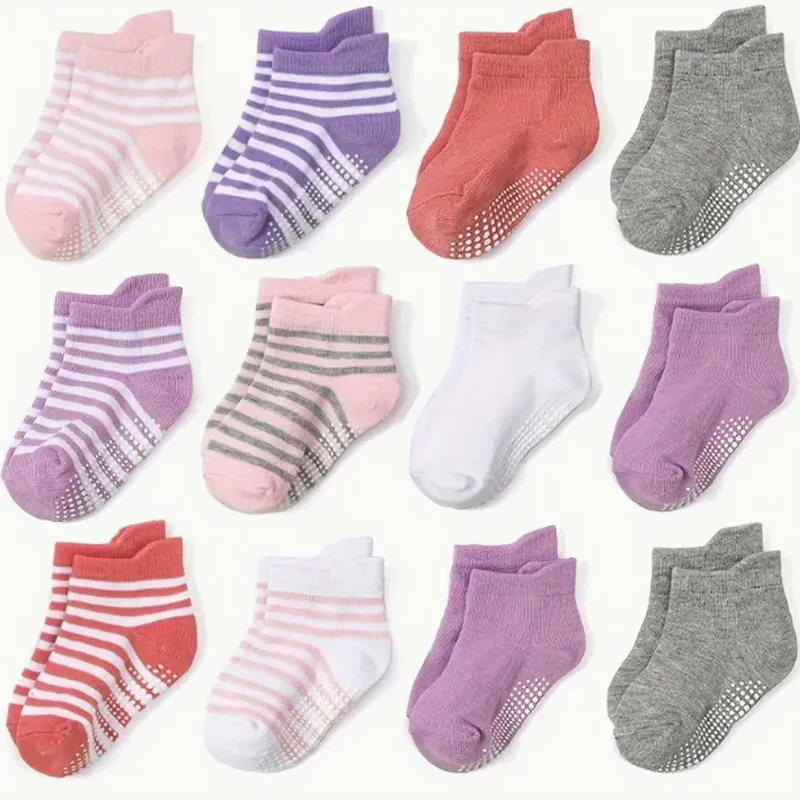 여아용 미끄럼 방지 양말, 접착 포인트 양말, 뒤가 떨어짐 방지 힐 디자인, 6 켤레 여아용 