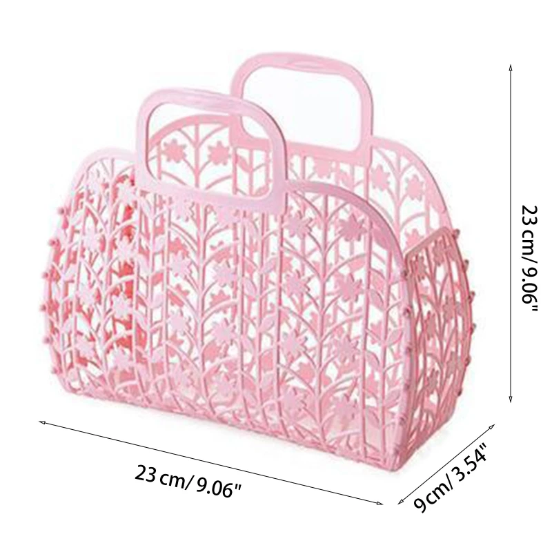 Vintage Hollow Bags for Women Summer Disassemble Tote Bag Plastic Beach Purses Bathroom Basket Handle Handbags images - 6