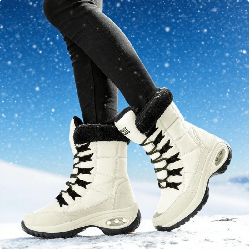 Women Boots Winter Warm Quality Mid-Calf Snow Boots High Quality Snow Boots Lace-up Comfortable Ankle Outdoor Waterproof Hiking