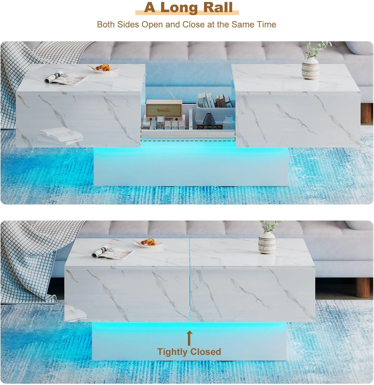 Description Picture 6 of itemFaux Marble Finish Glossy Coffee Table with LED Light, Modern Coffee Table, Led Coffee Tables for Living Room