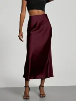 Jupe midi en satin pour femme, taille haute, coupe droite ajustée, drapé élégant, polyvalente et élégante pour le quotidien, les vacances et les soirées 2