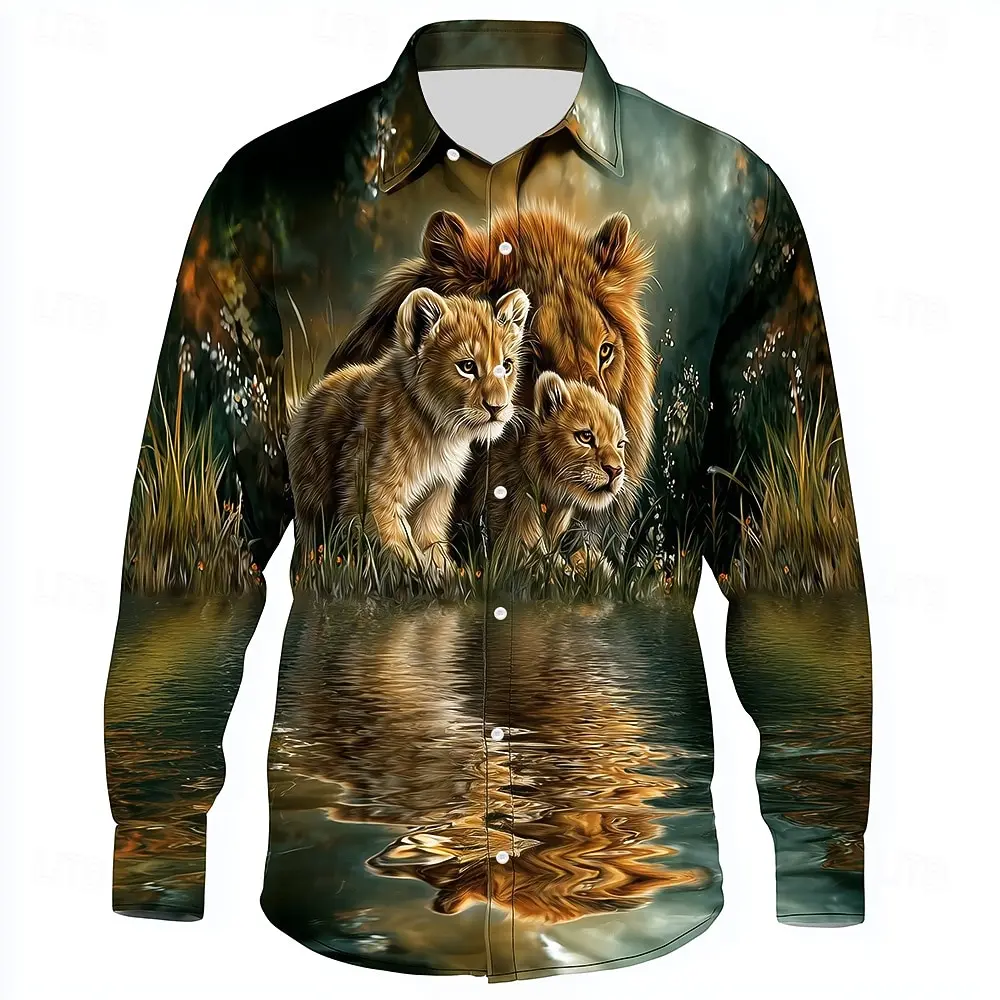 Men’s 3D Lion Print Shirt 3