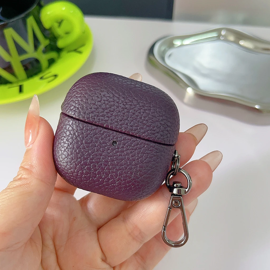 Vintage Premium Lychee Texture PU Leather Earphone Cover Case with Hook in Multiple Colors