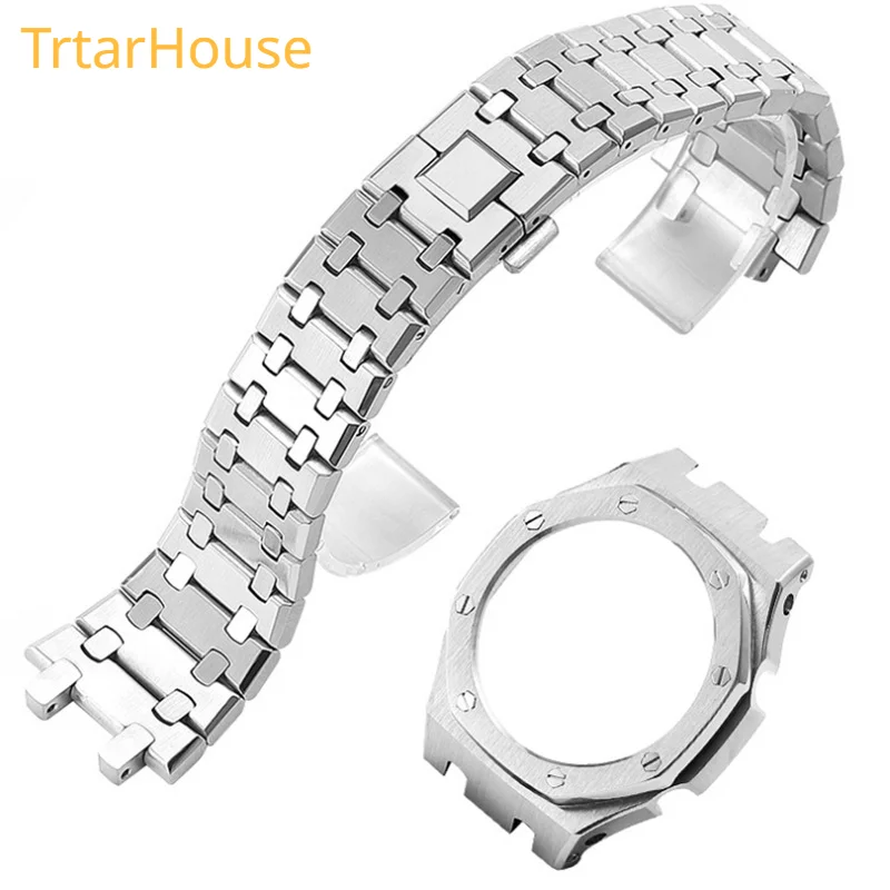 

WatchBand Accessories for GSHOCK GA2100 Stainless Steel Watch Case Waterproof Bracelet Rubber Strap Men Silicone Steel Strap
