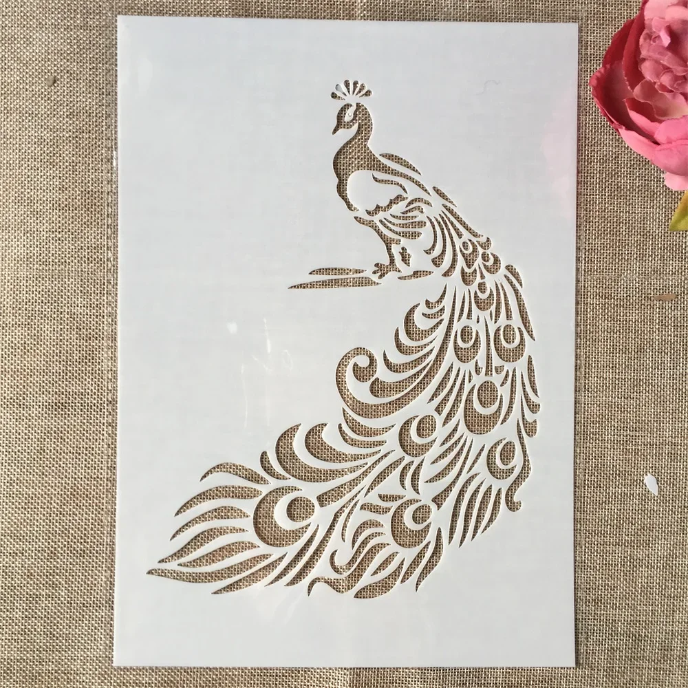 

29cm A4 Peacock Long Feather DIY Layering Stencils Wall Painting Scrapbook Coloring Embossing Album Decorative Template