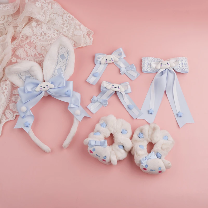 

Sanrio Cinnamoroll kawaii Original Handmade Big Ear Hair Ring Cute Soft Cute Girl Plush Bow Lolita Headdress