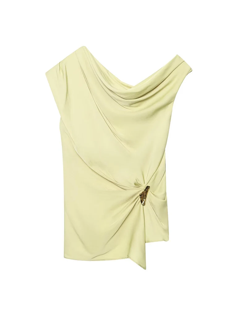 TFMLN 2025 Women's Asymmetrical Top Summer Solid Sleeveless Sexy T-Shirt Lady Fashion Elegant Irregular Shoulder Tank Top