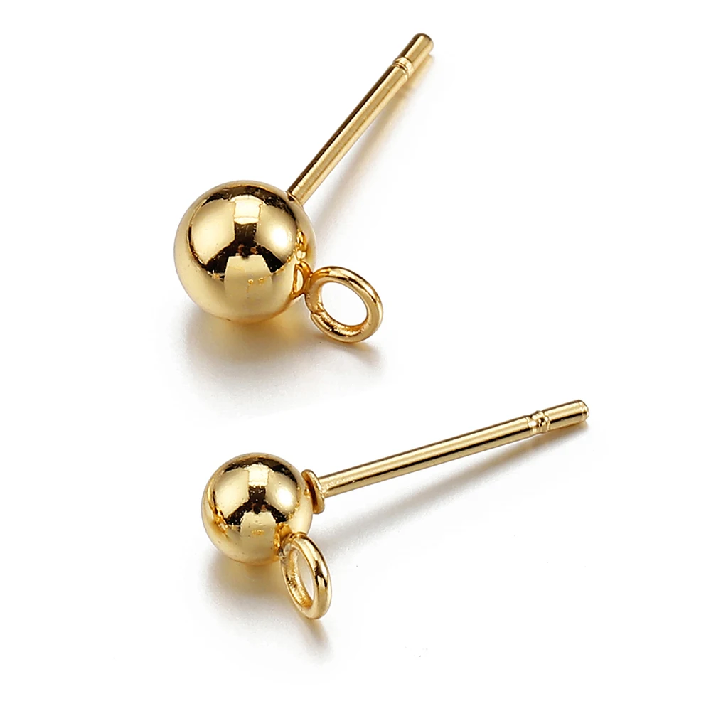 100 stücke/20 stücke Edelstahl Runde Kugel Ohr Beitrag Studs Ohr Rücken Offene Ringe Gold Farbe Ohrringe für DIY Schmuck Machen Großhandel – Detail 6