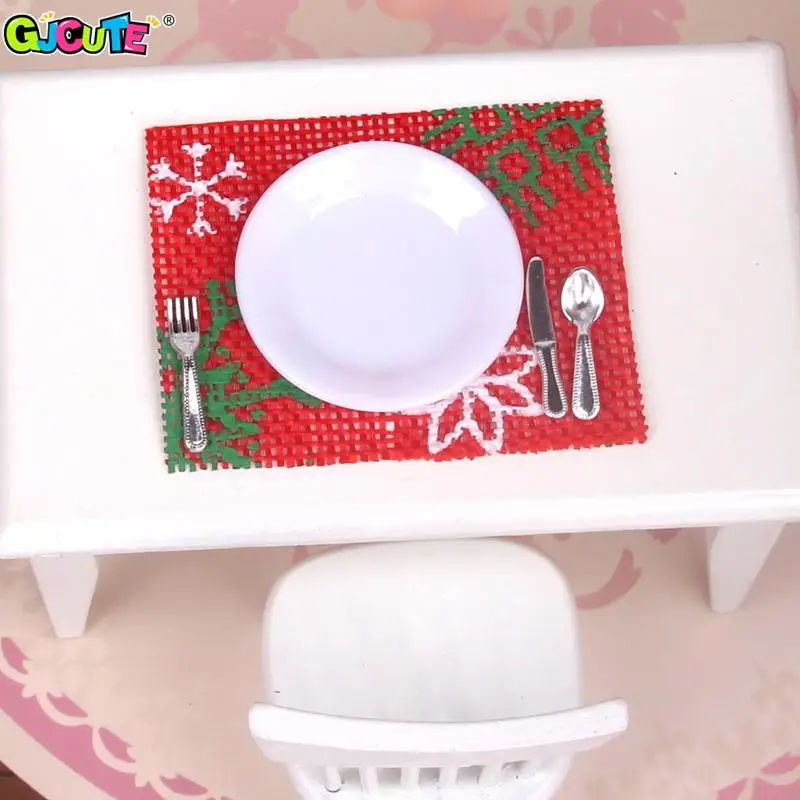 

1Pcs 1/12 Scale Dollhouse Miniature Placemat Tableware Set Mini Christmas Decoration Dolls House Accessories For Kid Toys