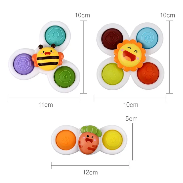 3Pcs Suction Cups Spinning Top Toy For Baby Game Infant Teether Relief Stress Educational Rotating Rattle Bath Toys For Children 6
