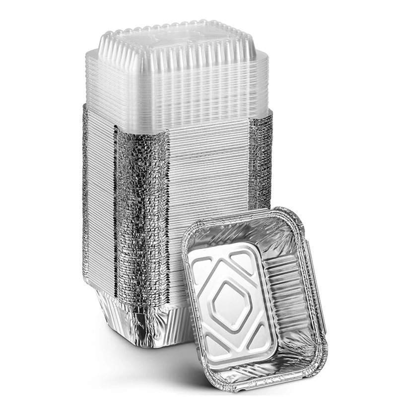Disposable Takeaway Pan Transparent Lid Rectangular Aluminum Foil Tray 410Ml Capacity portable food container