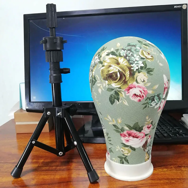 저렴한 훈련 마네킹 헤드 캔버스 블록 헤드, 가발 헤드 스탠드 지지대 홀더, 조정 가능한 미니 가발 스탠드 삼각대 선택