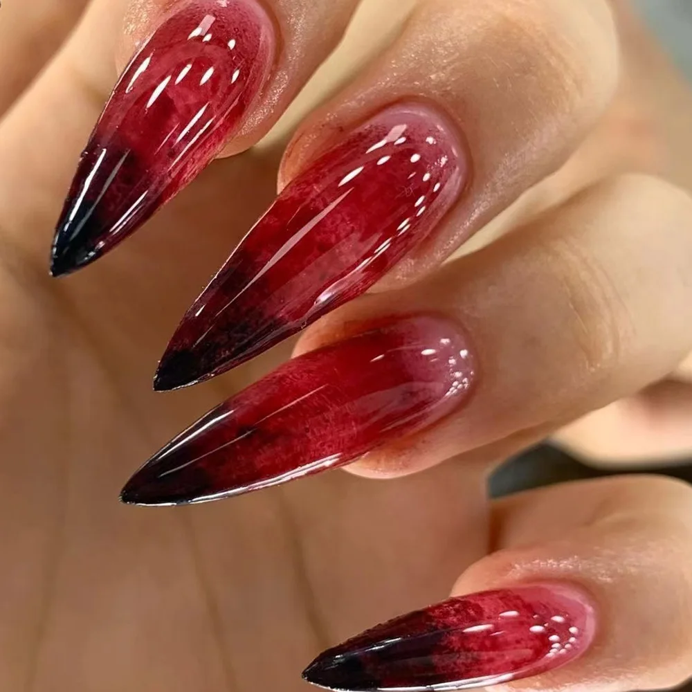24pcs Halloween Press on Nails Green Cat's Eye Long Almond False Nails with Spider Bat Design Fake Nail Sets Detachable Manicure