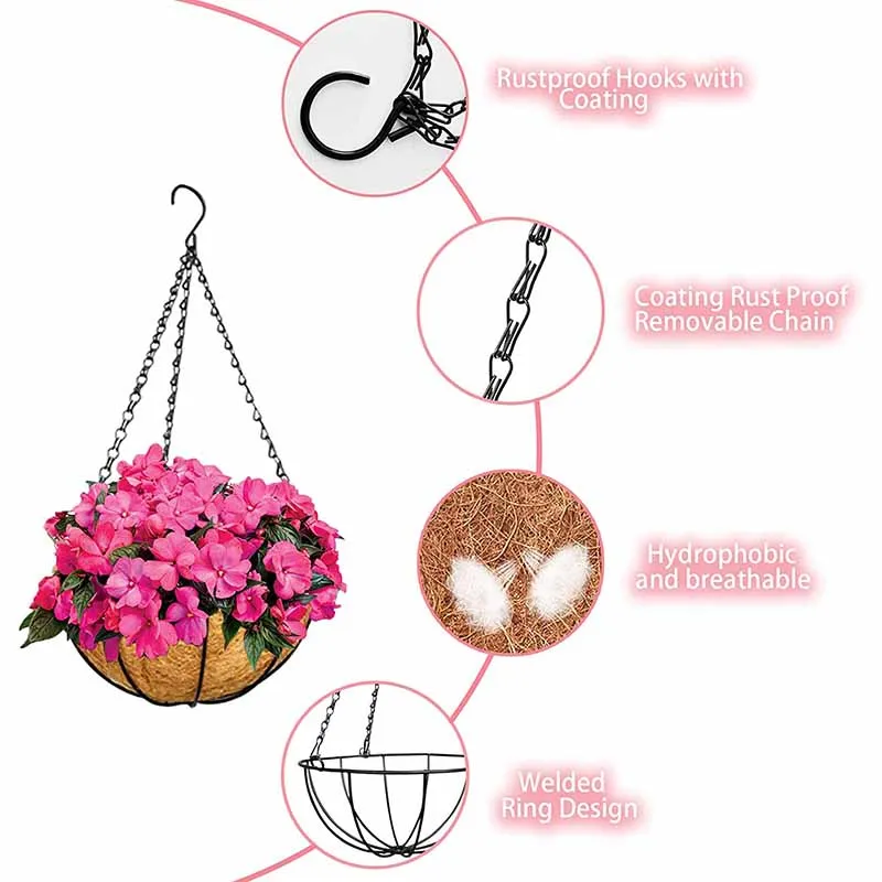 Description Picture 4 of item1PCS Round Hanging Basket Coco Liner Coconut Fiber Replacement Flower Basket For Home Gardening, Balcony Gardens, Wedding Decor