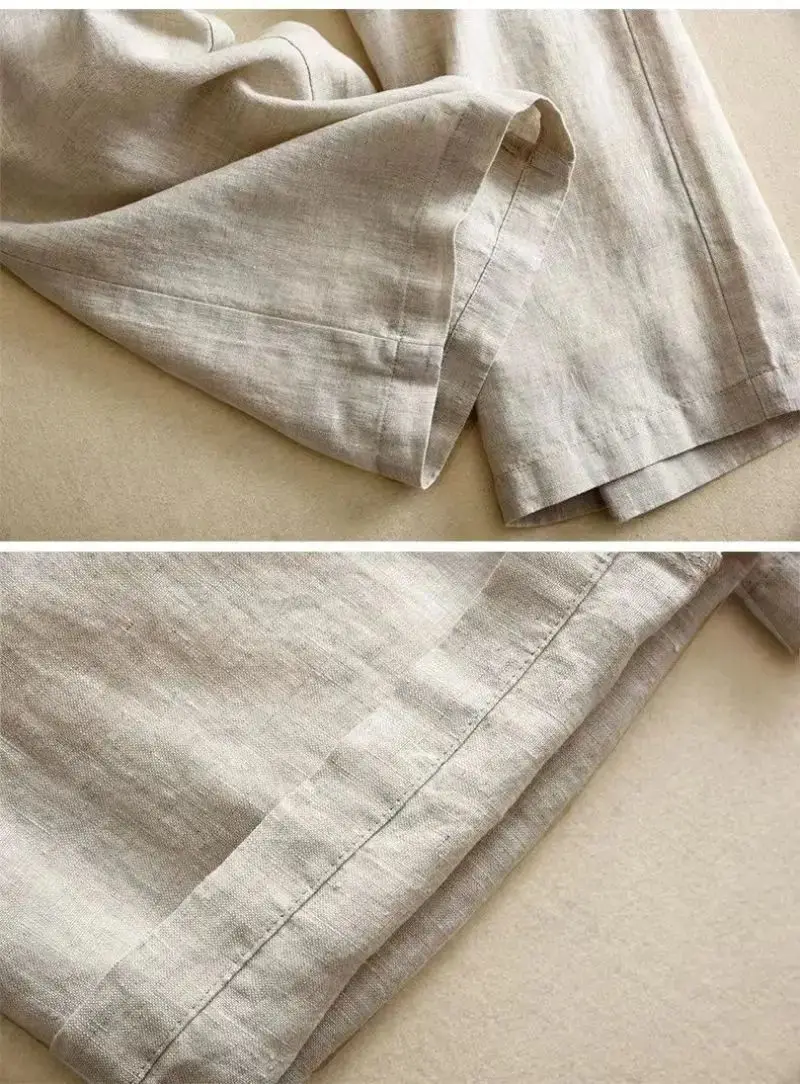 Pantalones holgados de pierna ancha para mujer, ropa básica informal de lino liso, elástica, de cintura alta, hasta el t