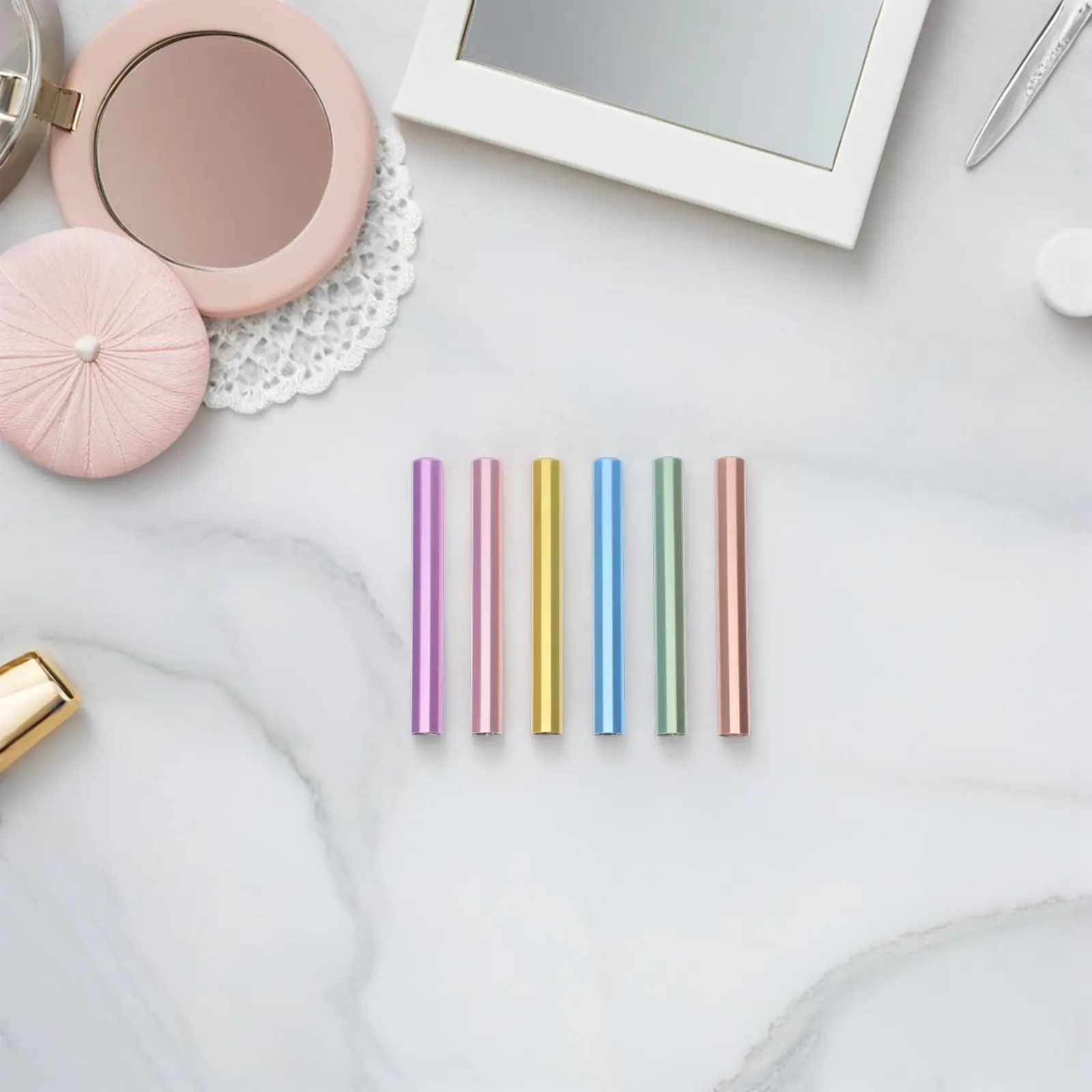 6Pcs 네일 펜 캡 아연 합금 매니큐어 브러쉬 커버 헤비 듀티 차광 밀봉 네일 아트 펜 프로텍터 살롱 용품