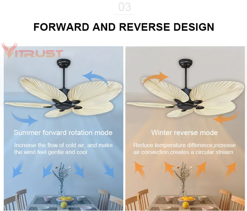 Trending Ceiling Fan 5 Palm Blades Decorative Ceiling Fans for Villa Living Room Bed Room ceiling fan