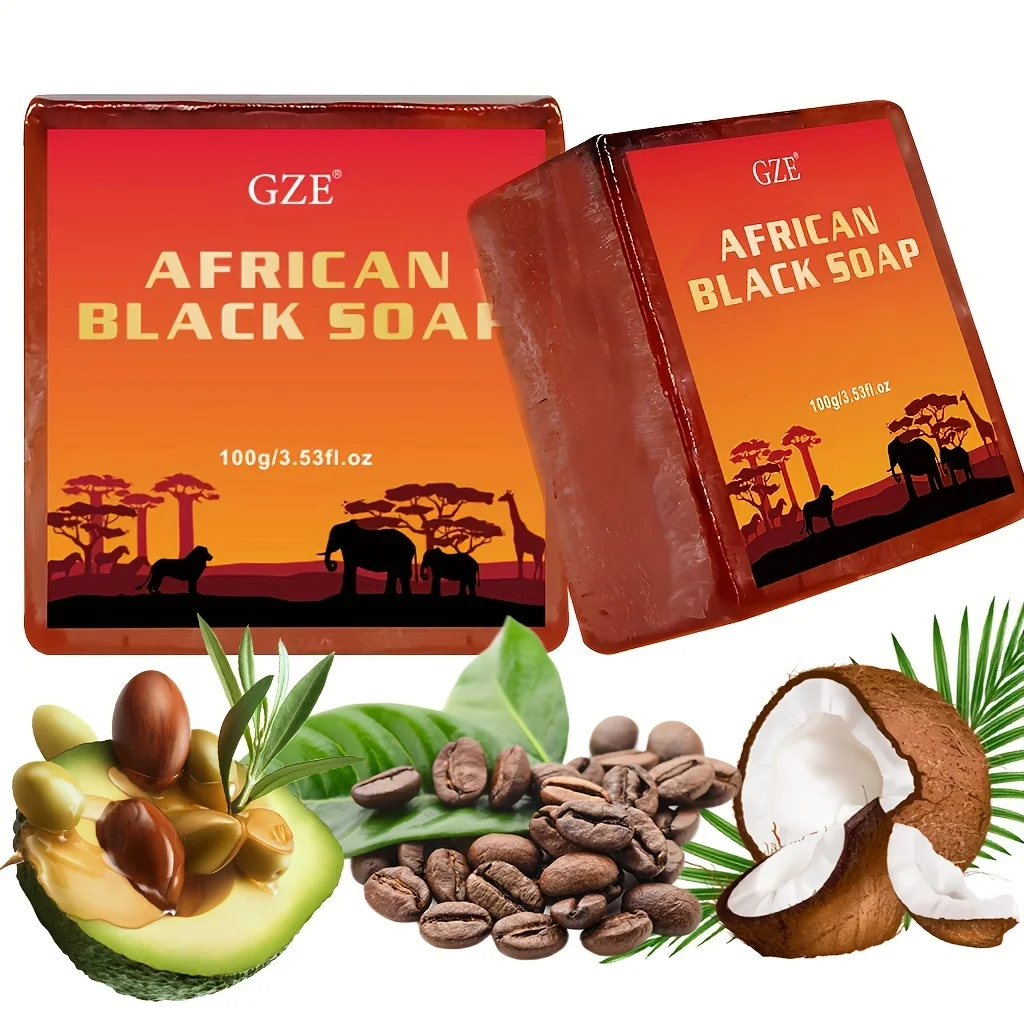 Hand Soap GZE AFRICAN BLACK SOAP with Shea Butter Coconut Oil Kernel Oil for Dry Skin and Skin Conditions Body Wash