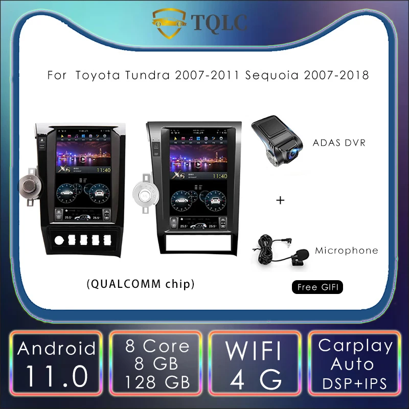 

For Toyota Tundra 2007-2011 Sequoia 2007-2018 Android Tesla Style Screen Car Radio Multimedia Navigation GPS WIFI 4G Carplay