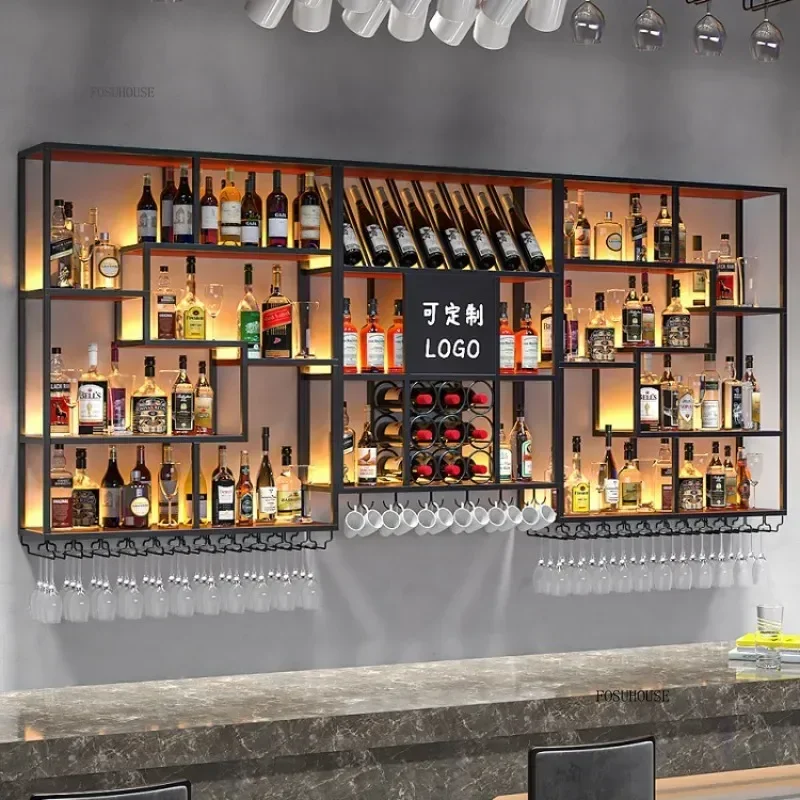 Customizable Bar Wine Cabinets Hanging Wine Rack for Living Room Restaurant Bar Furniture Wrought Iron Display
