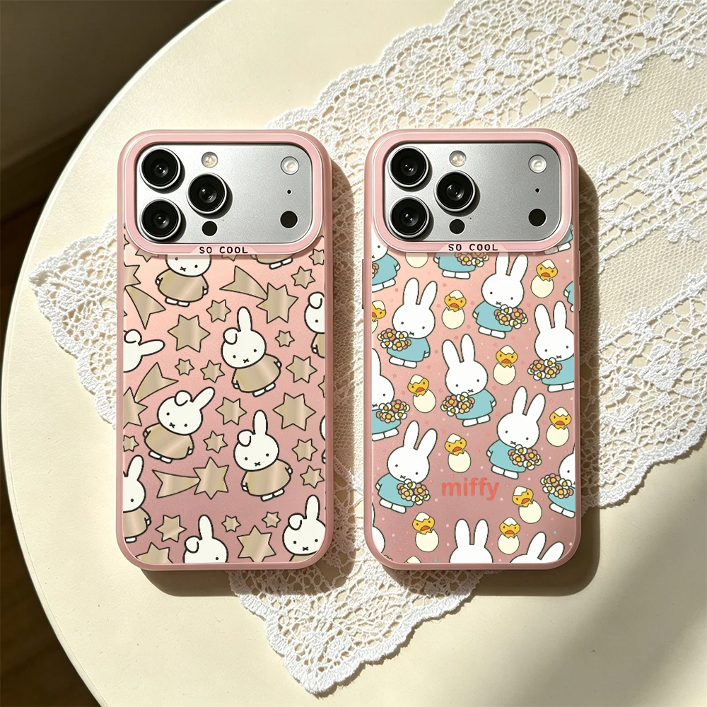 Cartoon Cute M-Miffy Electroplated Silver & Laser Pink Phone Case