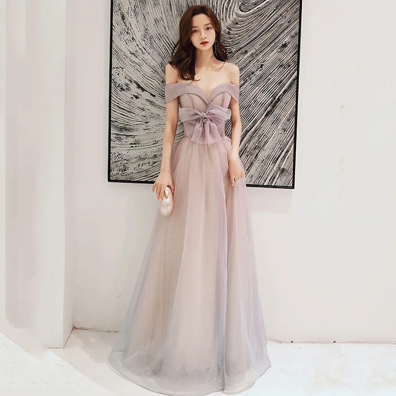 

Sexy Boat Neck Evening Dresses High Level Bow Backless Long Banquet Gowns 2023 Simple Sweet Birthday Party Dress