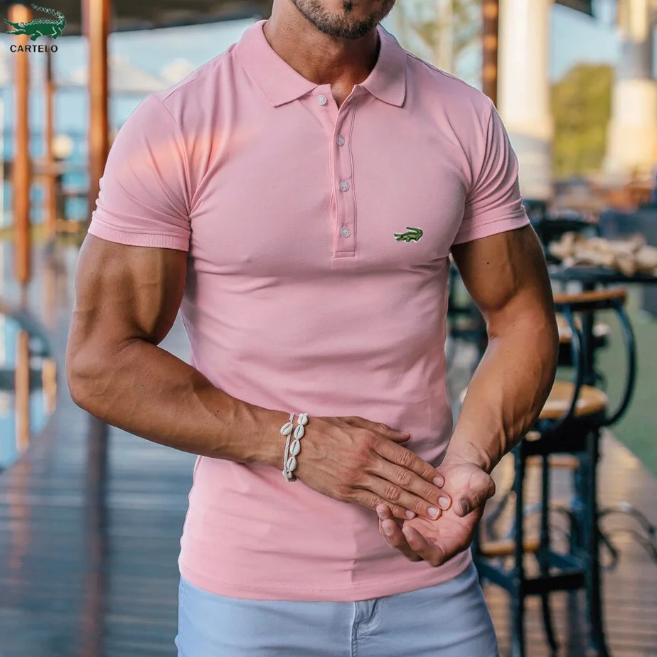 

New Men's Slim Solid Color Stand -up Collar Men's Casual Cotton Blend POLO Shirt Short -sleeved Youth Men's Clothing Cartelo