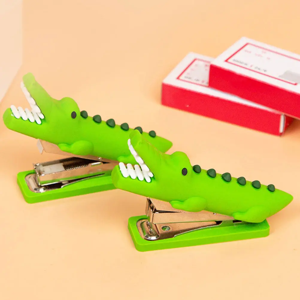 2Pcs 미니 악어 동물 스테이플러 실리콘 귀여운 재사용 가능한 종이 스테이플링 도구 사무실 데스크탑 장 소형 스테이플러