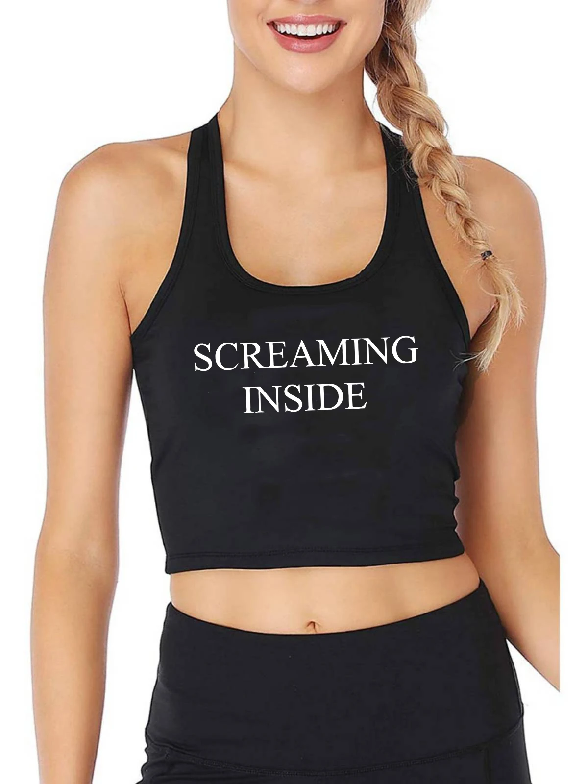 

Screaming Inside text design naughty sexy crop top women's funny flirtation tank tops customizable fashion creative camisole